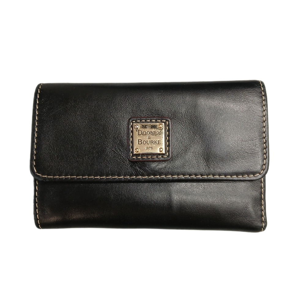 Dooney & Bourke Lucca Flap Clutch Wallet Womens Black Leather Magnetic Closure